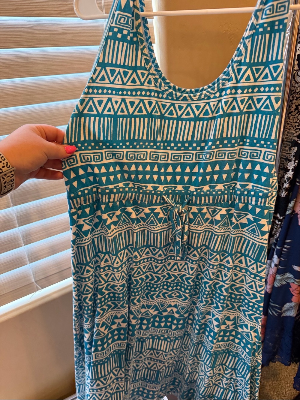 Natural Reflections Teal and White Tribal Print Tank Dress